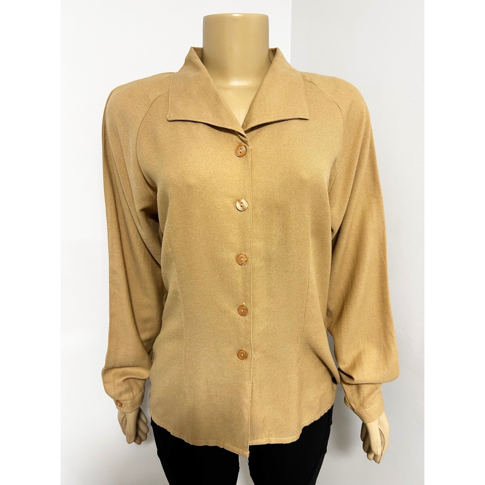 Impressions of California Vintage Mustard Yellow Button Up Blouse MINIMALIST 12